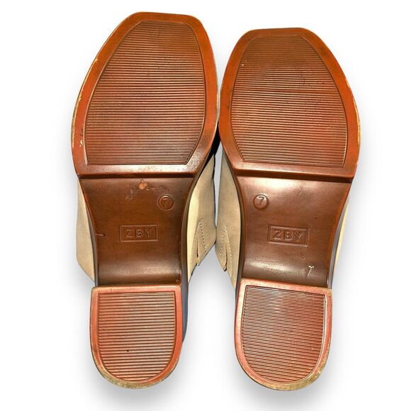 ZBY Womens Mule Booties Square Toe Block Heel Slip On Faux Suede Beige Size 7 - Picture 10 of 12